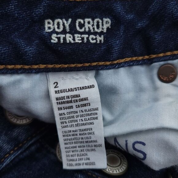American Eagle Boy Crop Stretch Solid Blue Button Fly Denim Jeans Size 2 - Picture 8 of 8